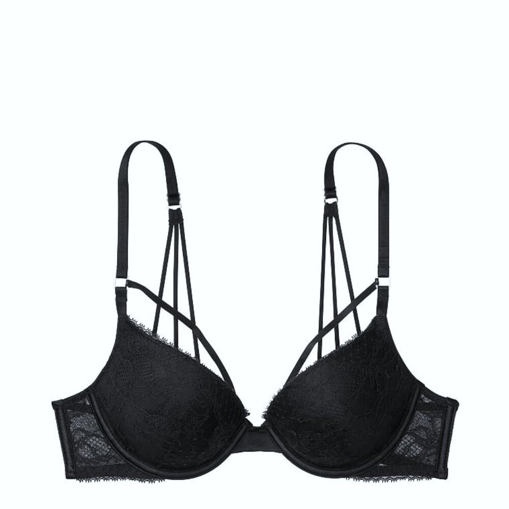 32DD VICTORIA'S SECRET Very Sexy Push Up Bra Strappy Back Lace Black $60